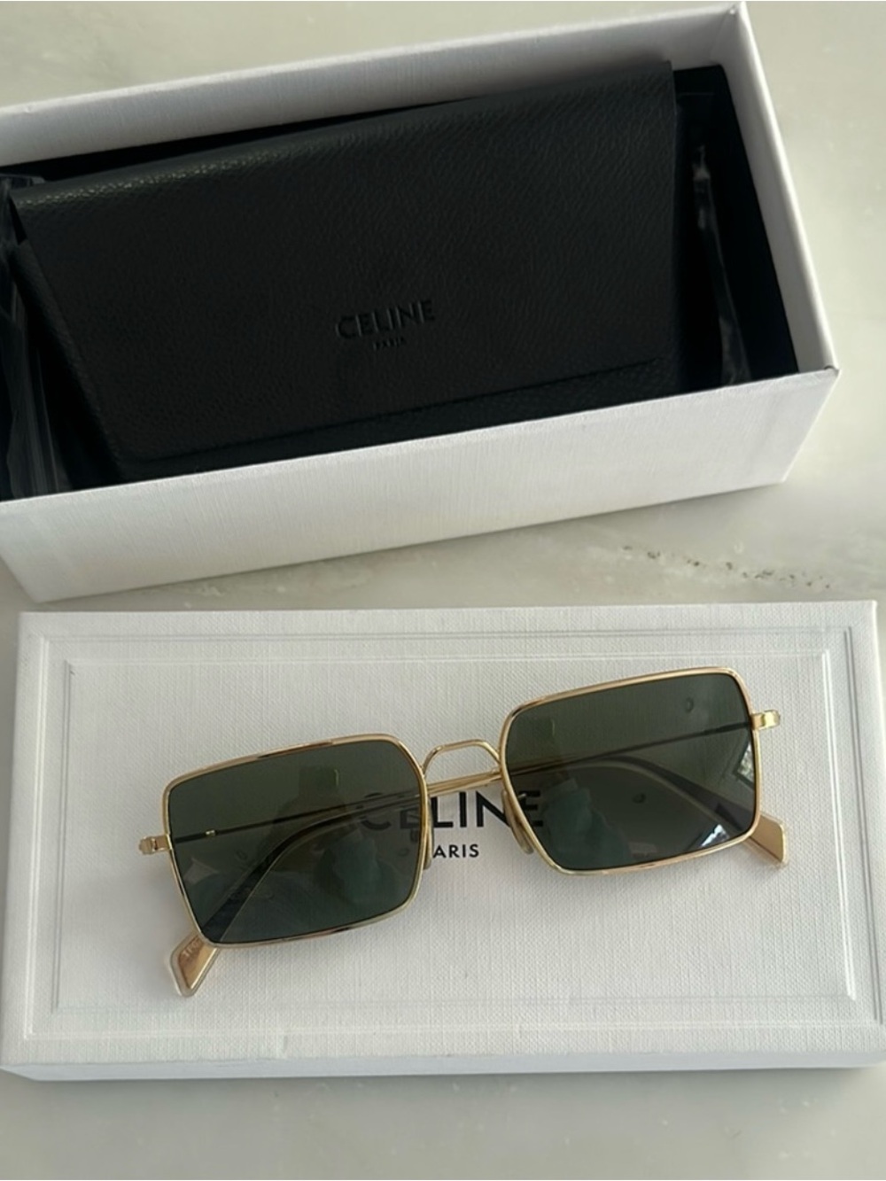 Celine Gold Frame Sunglasses with Dark Green Lenses